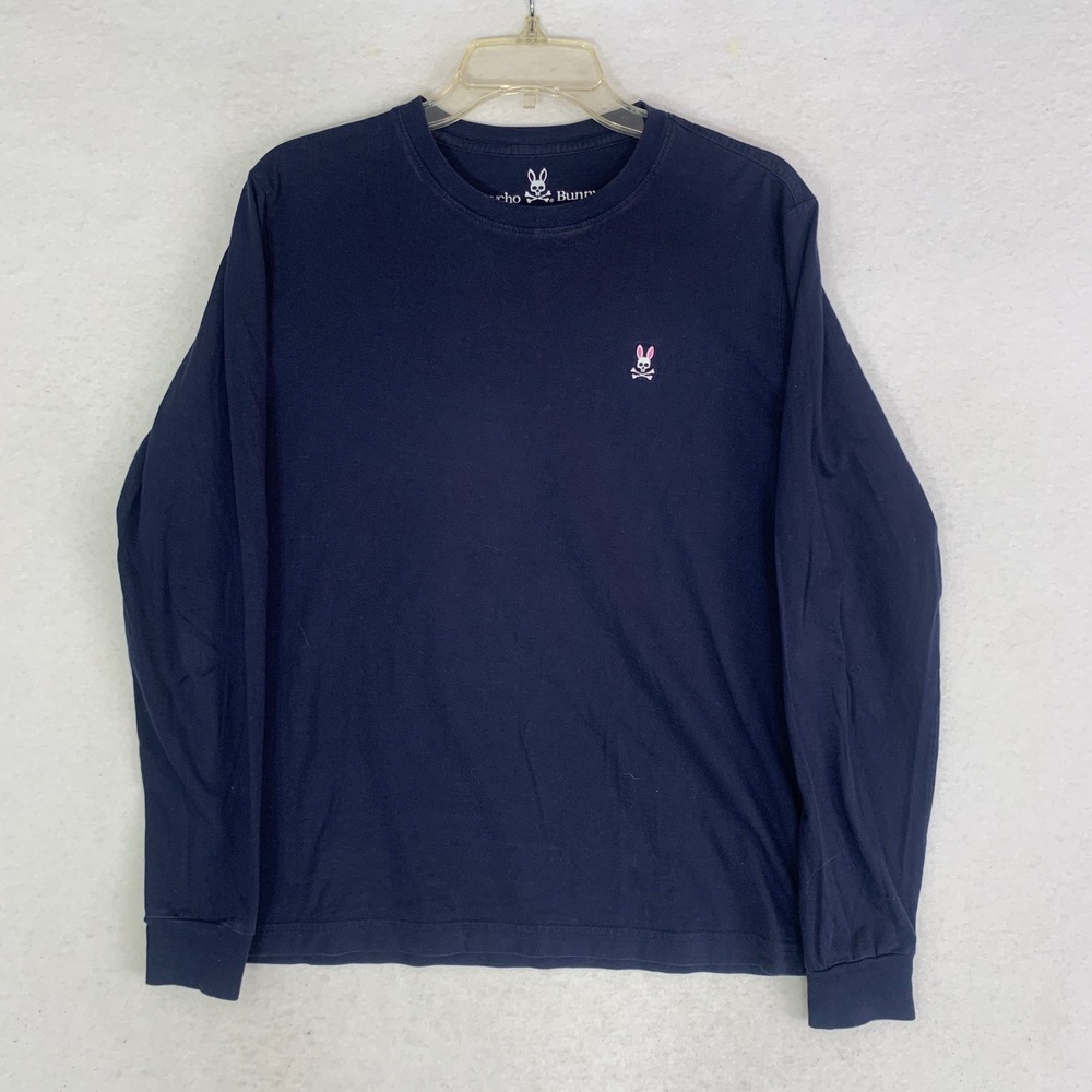 Psycho Bunny Classic T-Shirt Mens 4 Small Navy Blue Pima Cotton Long Sleeve Logo
